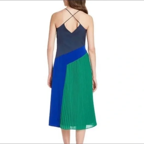 NWT Cushnie Pleated Slip Dress Navy Green - Picture 6 of 6